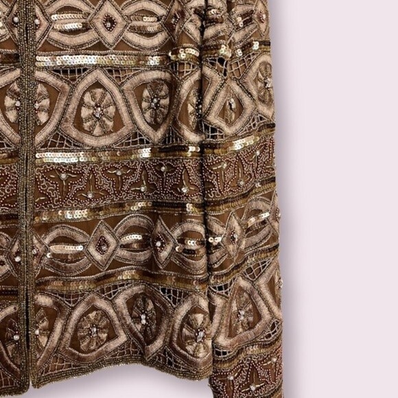 Vintage 80s SCALA Silk Beaded Sequin Blazer Copper Top Womens Size Small Medium - Picture 3 of 9